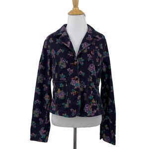 Levis Jacket Womens M Medium Floral Corduroy Button Front Pockets Cropped Blazer